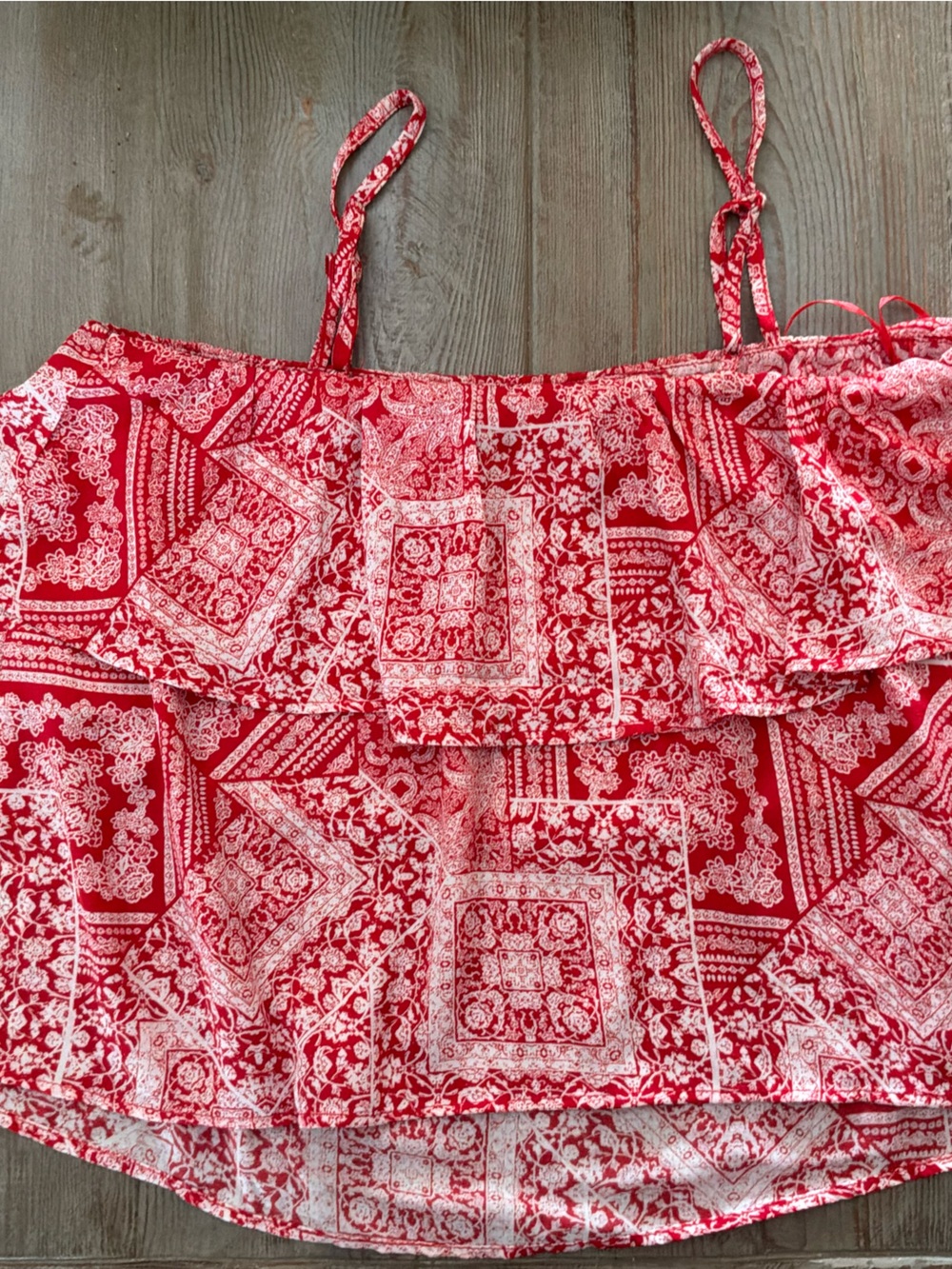 Hippie Rose Red & White Printed Ruffle Cami Top